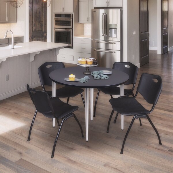 Regency Kahlo Round Table & Chair Sets, 48 W, 48 L, 29 H, Wood, Metal, Plastic Top, Grey TPL48RNDGYCM47BK - main